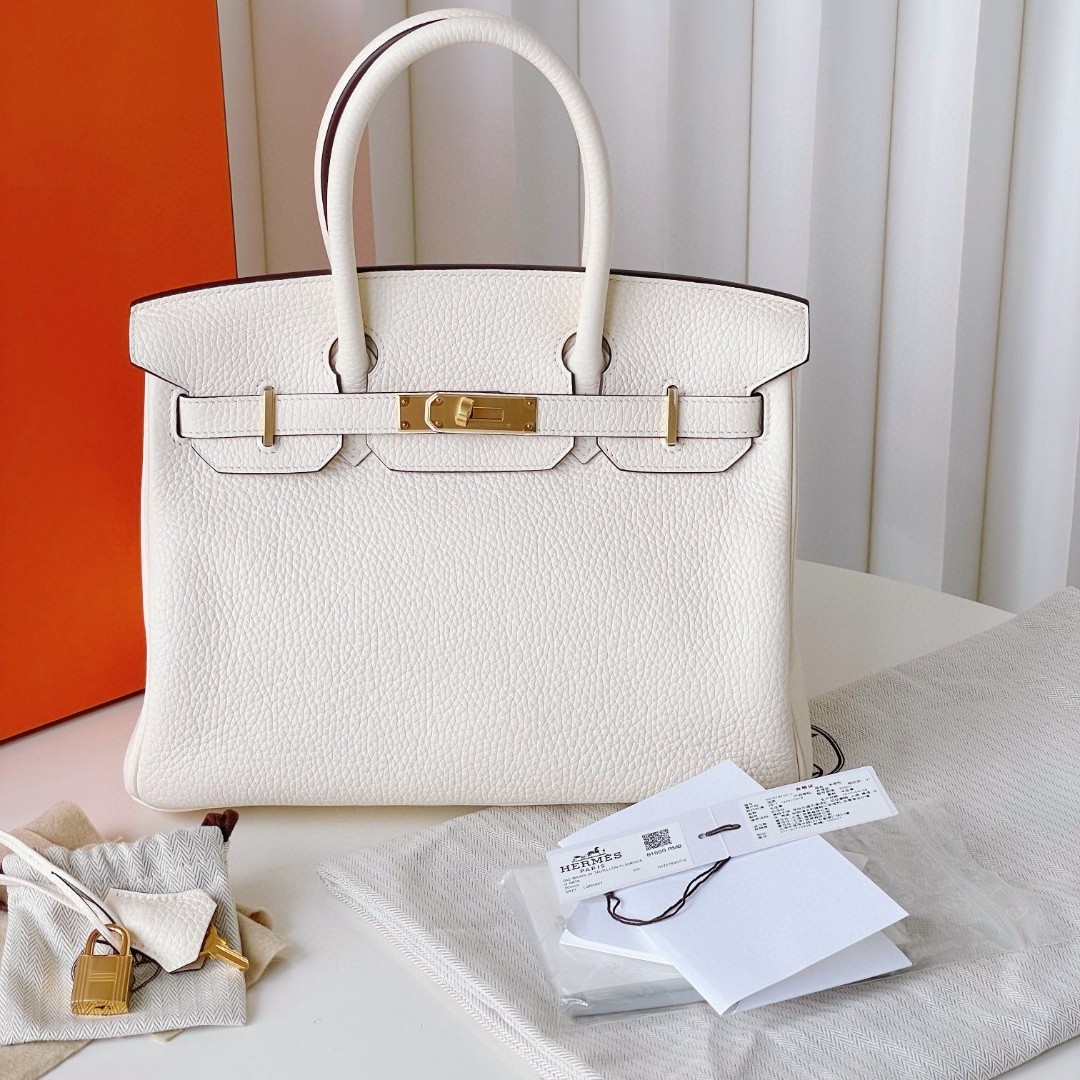 99新 Hermes/爱马仕 birkin30奶油白银扣 tc 