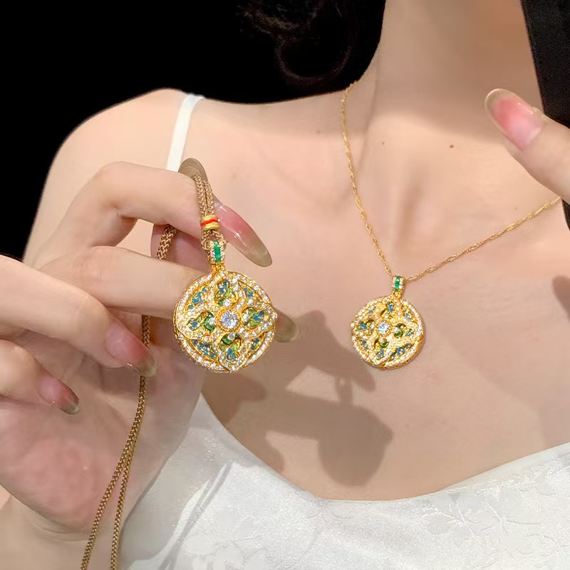 铜合金吊坠 新款国色天香点钻金刚杵葫芦吊坠古法传承宫廷风项链