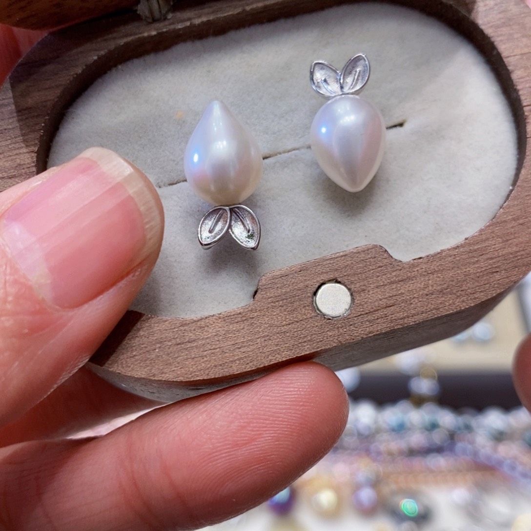 淡水珍珠耳钉银S925镶嵌