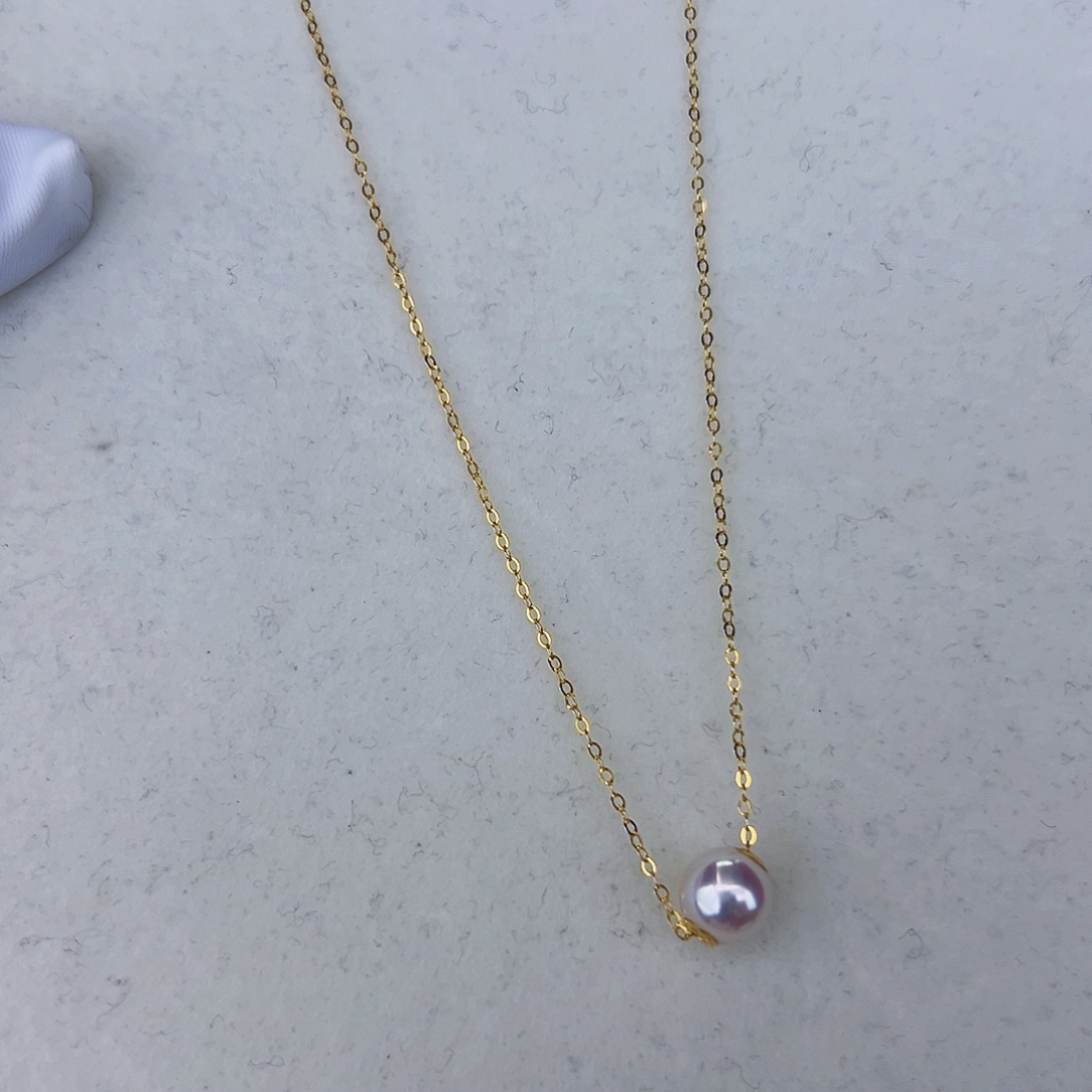 海水珍珠海水akoya路路通吊坠7-8mm18K金镶嵌纸*机