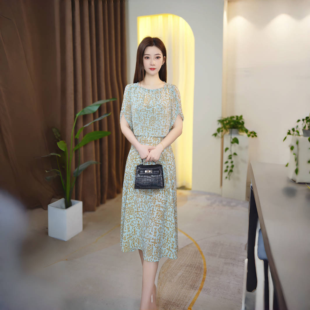 新中式假两件连衣裙2025夏季新款时尚显瘦收腰气质优雅中长款裙子