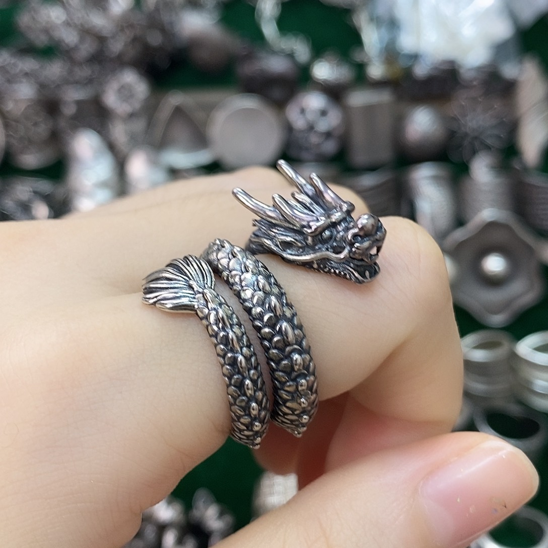合金无925纯银16-30可调节盘龙戒指（约20g)