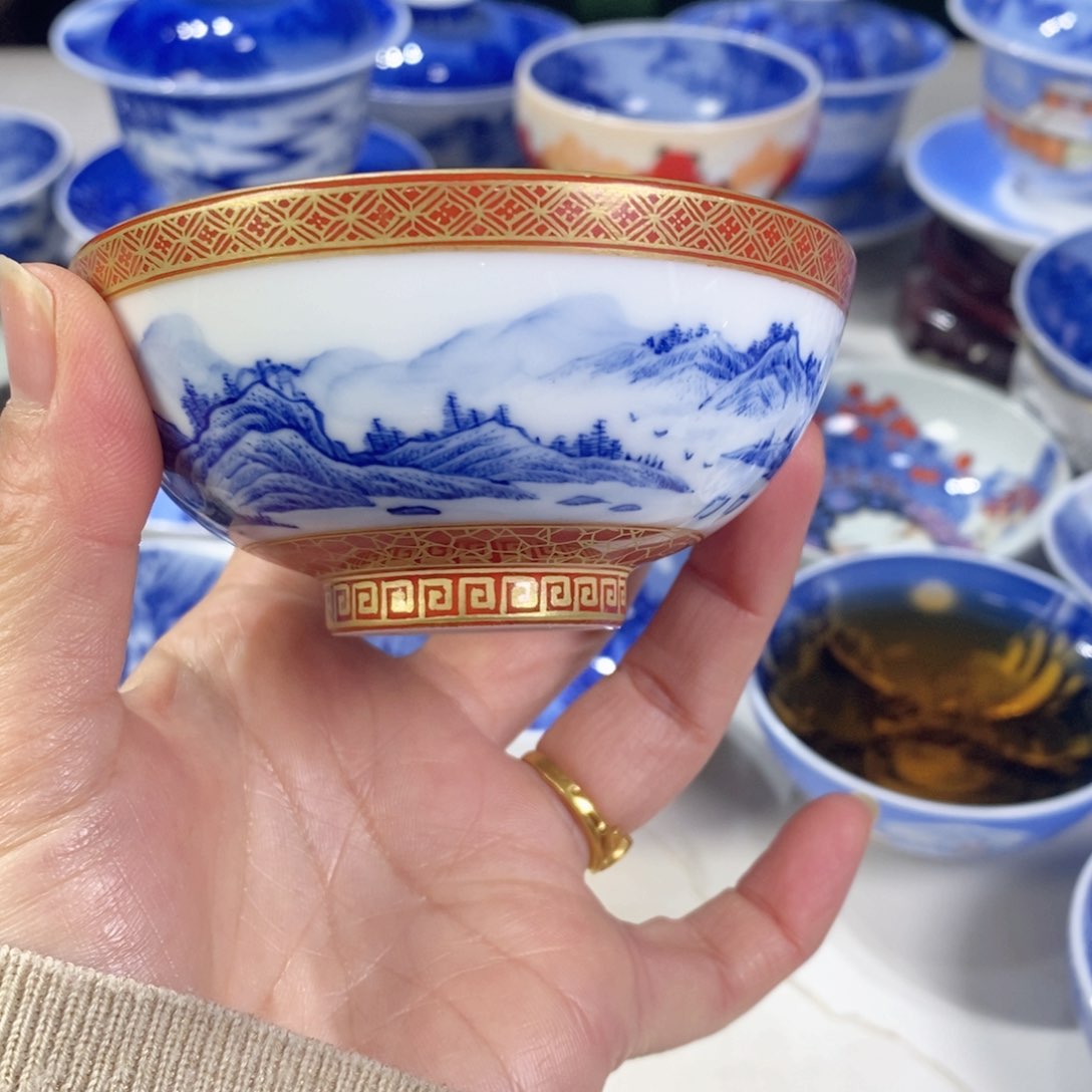 瓷片青花山水主人杯杯