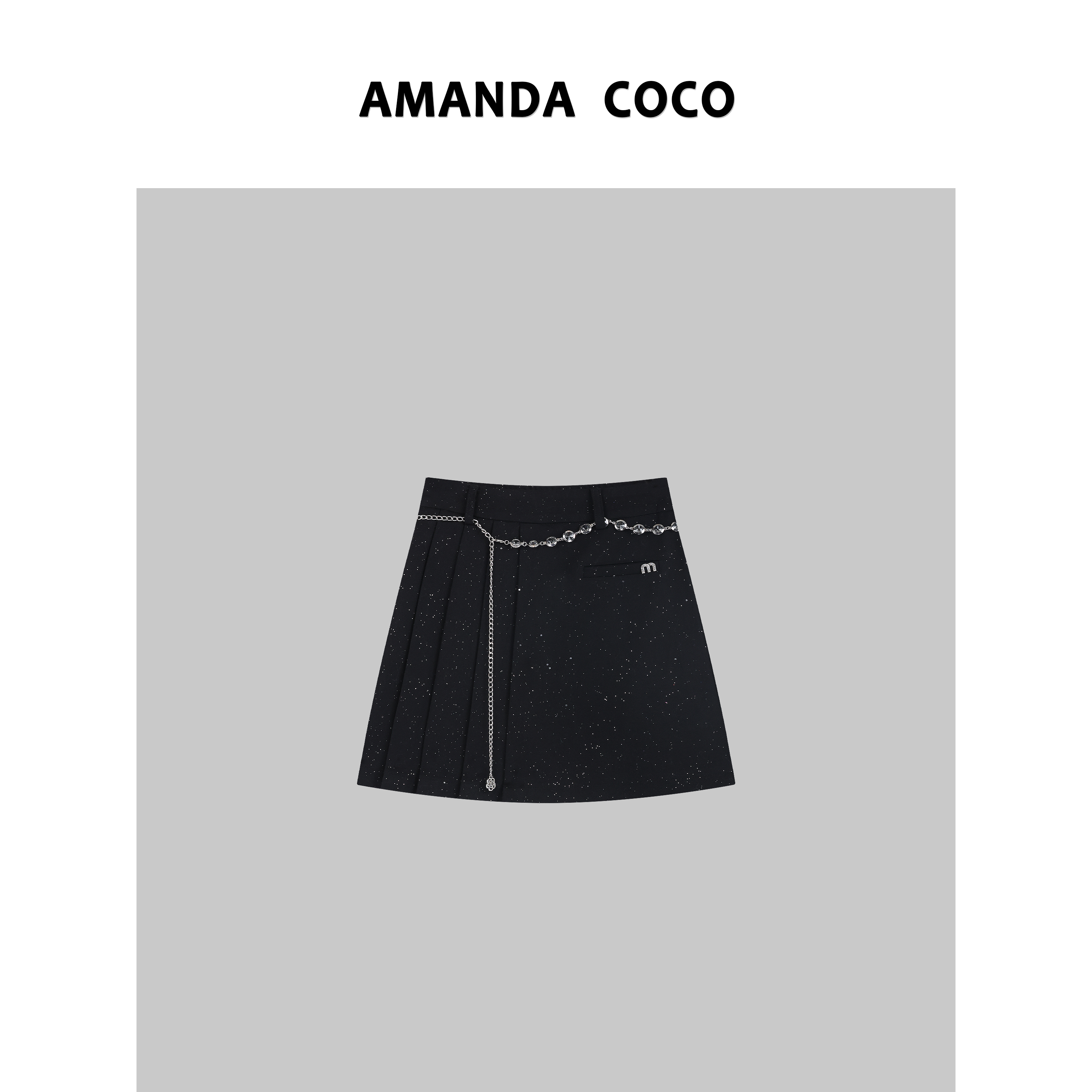 彩彩# 设计师款~高定春夏烫银显瘦A字百褶半裙