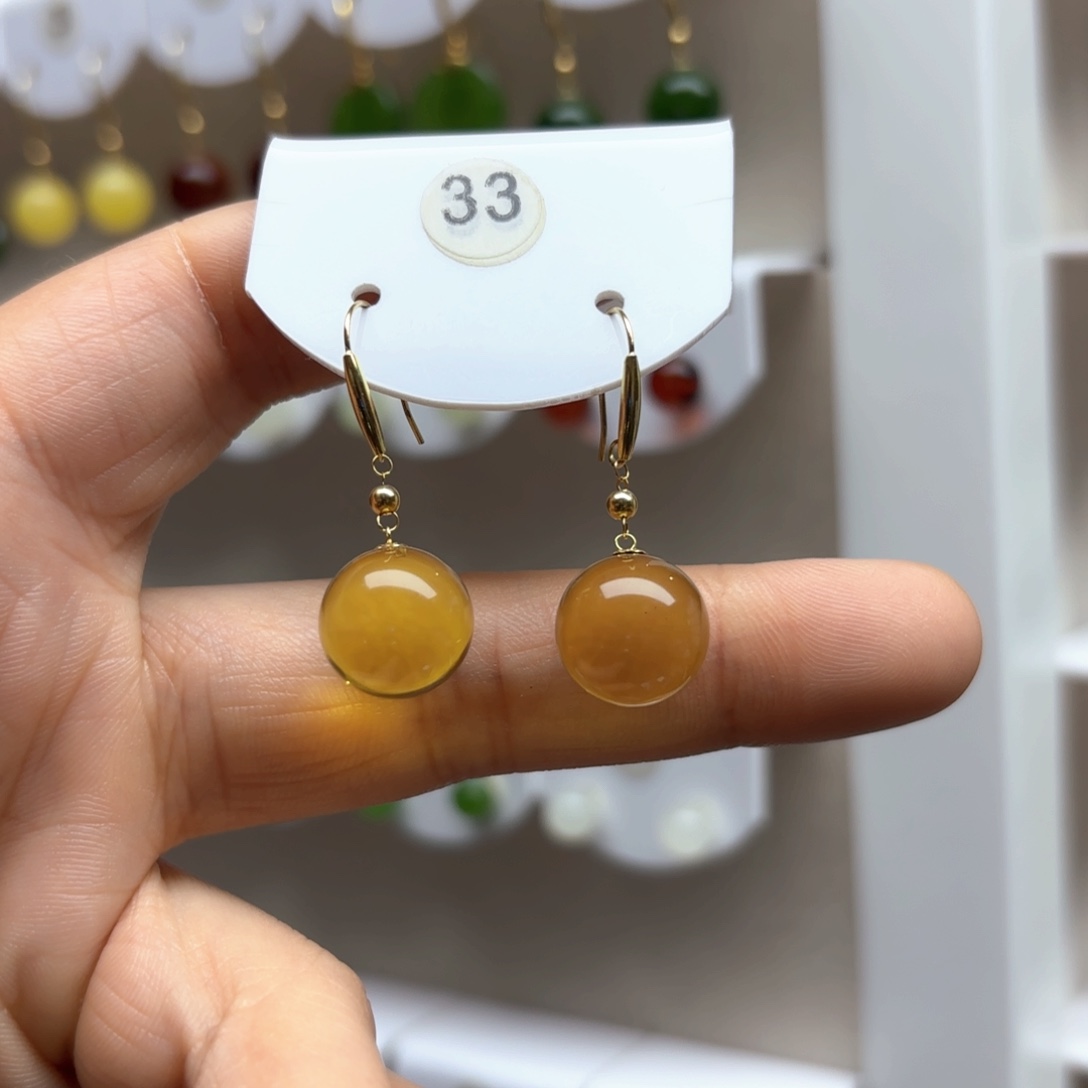 蓝珀耳饰18K金镶嵌蓝珀