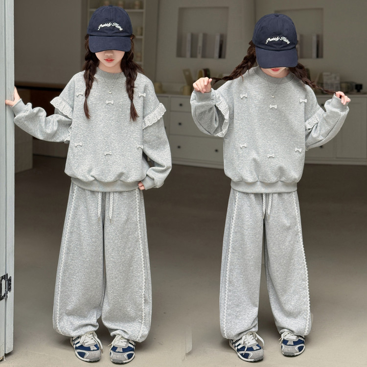 女童卫衣套装秋季2025新款洋气休闲中大童初中生小女孩时髦两件套