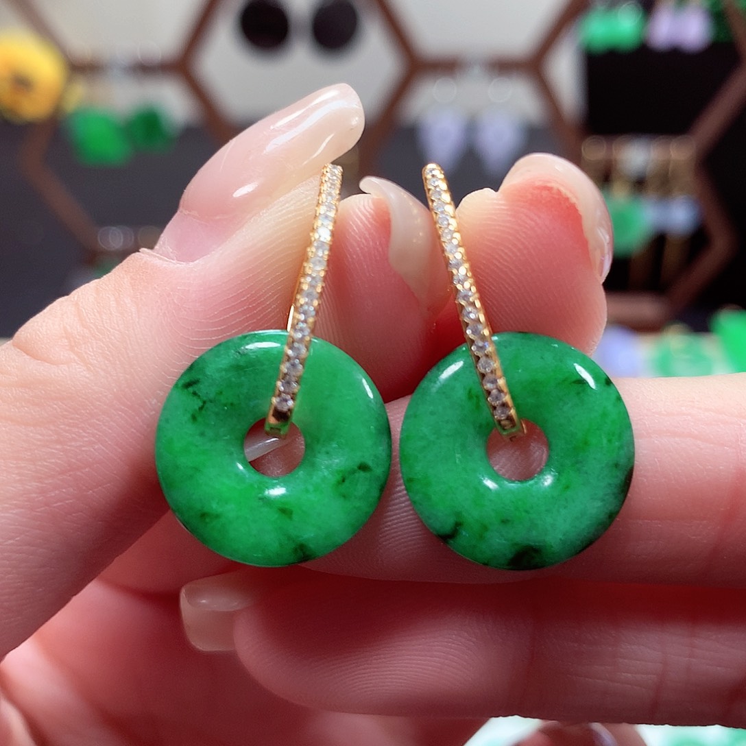 翡翠耳饰银S925镶嵌天然翡翠