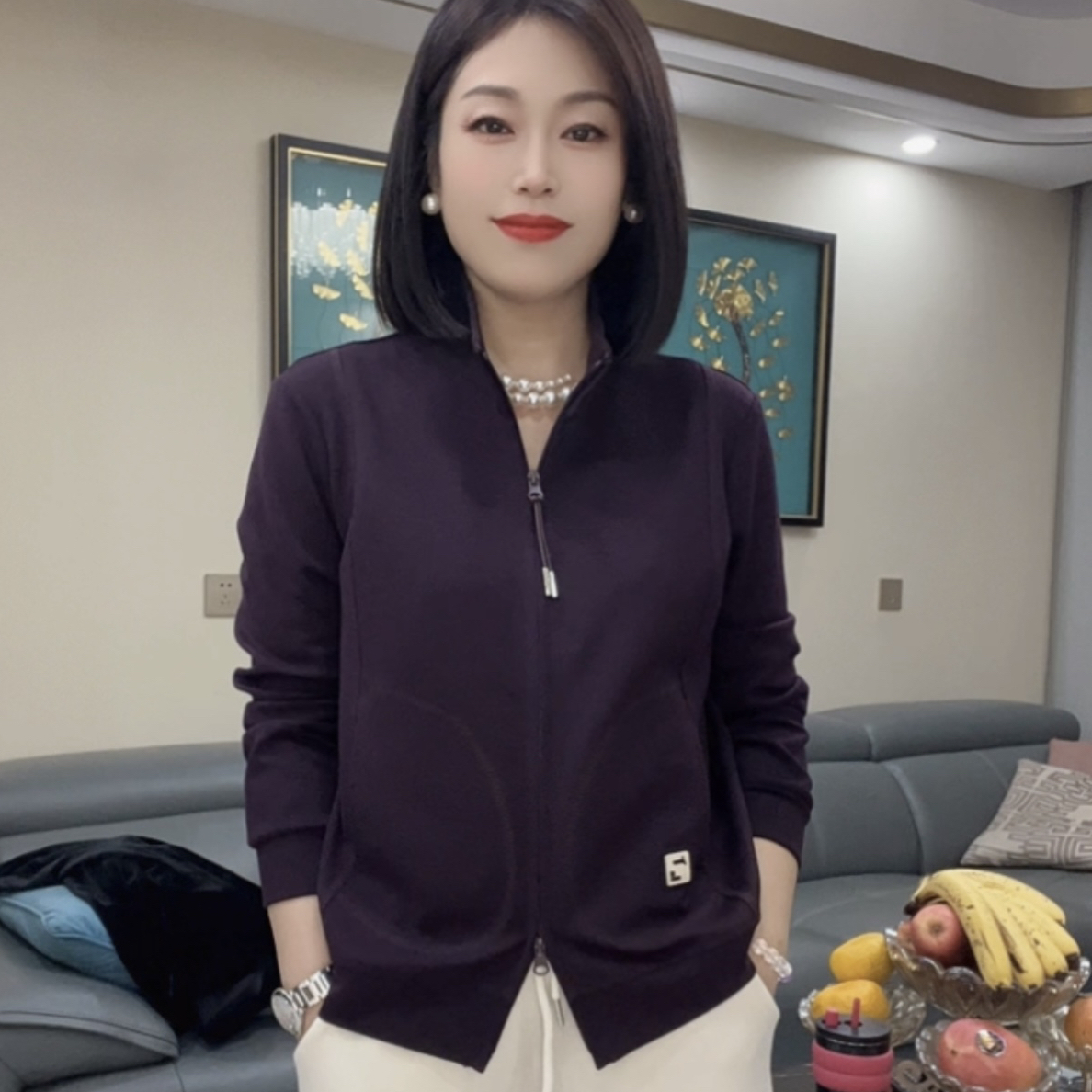 21513早秋新时尚休闲百搭减龄双拉链开衫外套