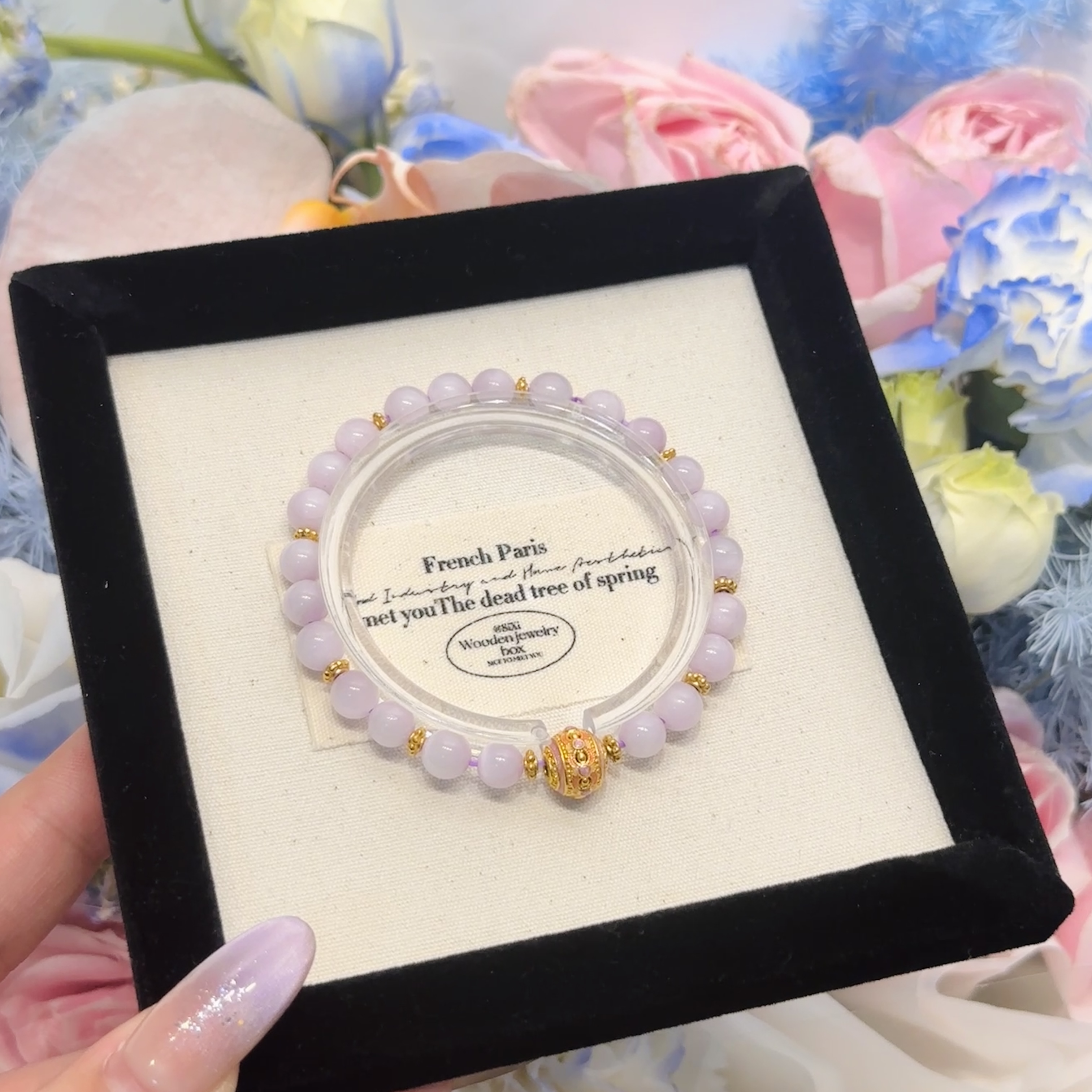 足金999「冰冰桃露」设计款温柔清新6mm紫锂 辉定制手串3D0275D028