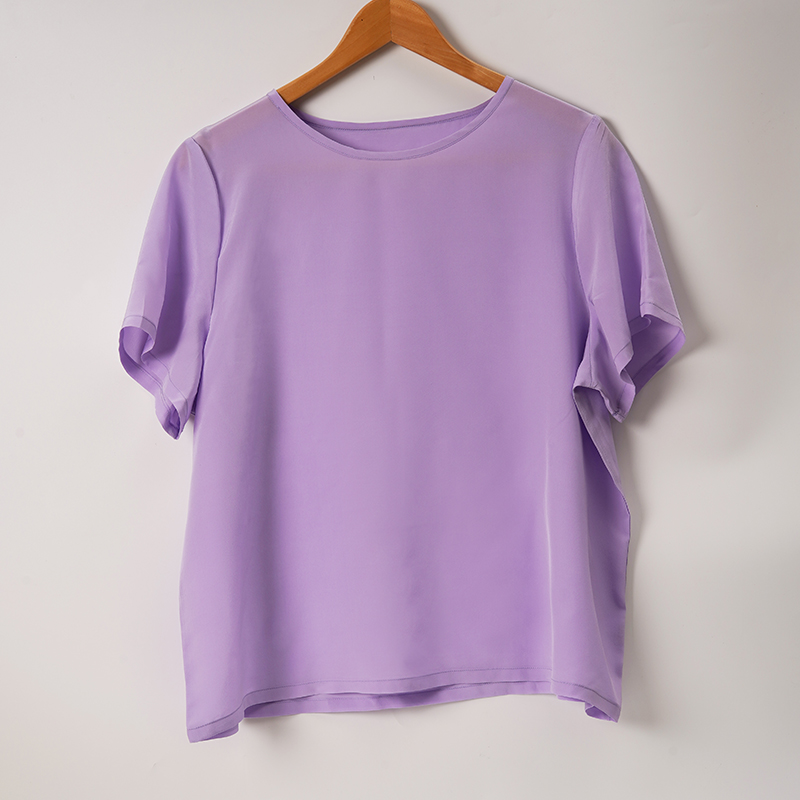 真丝双绉短袖桑蚕丝夏季薄款纯色印花宽松大码妈妈上衣重磅贵夫人