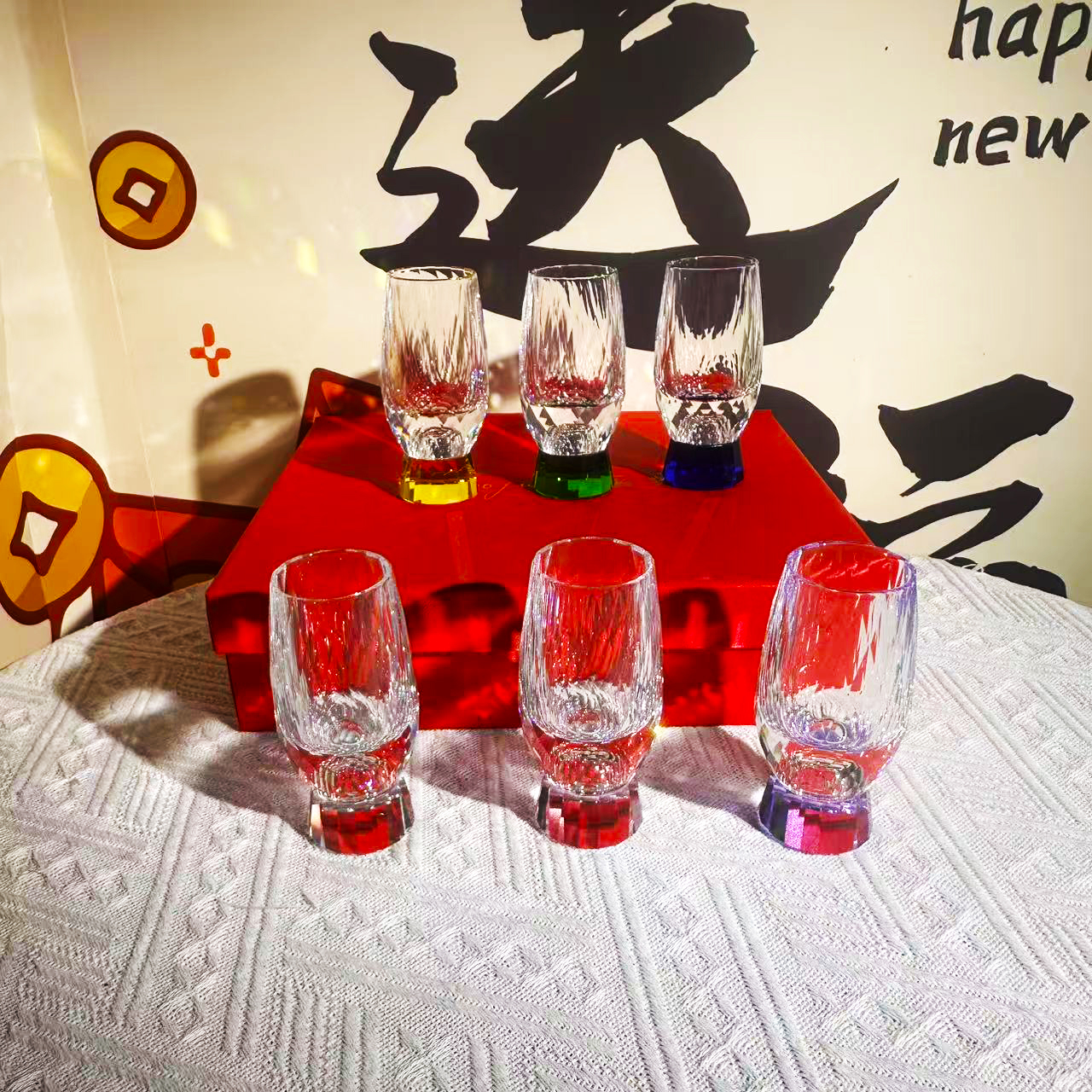 拍一发六礼盒装-轻奢中式6色闻香杯水晶白酒杯一口杯套装