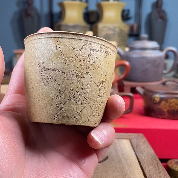 紫砂茶杯溪山访友微瑕