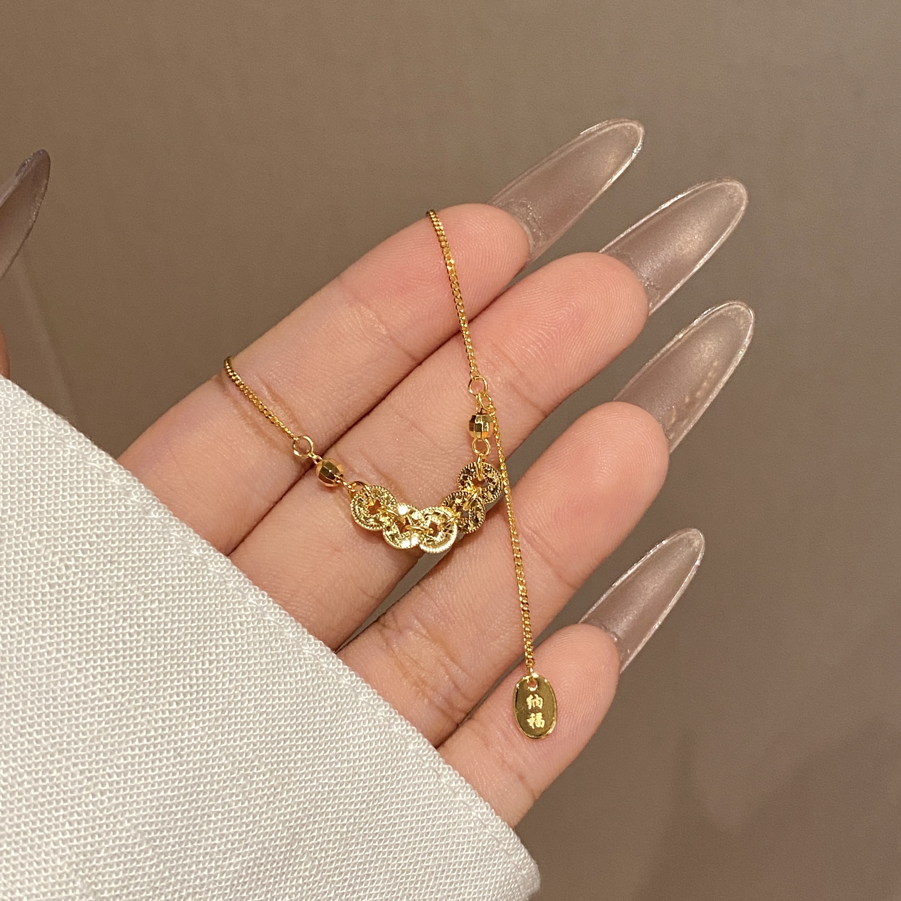 坠链均925银 新中式简约大气百搭五帝钱项链A2591