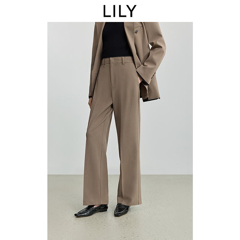 LILY2025冬新款女装含羊毛老钱撞色气质通勤直筒西裤125409C5907