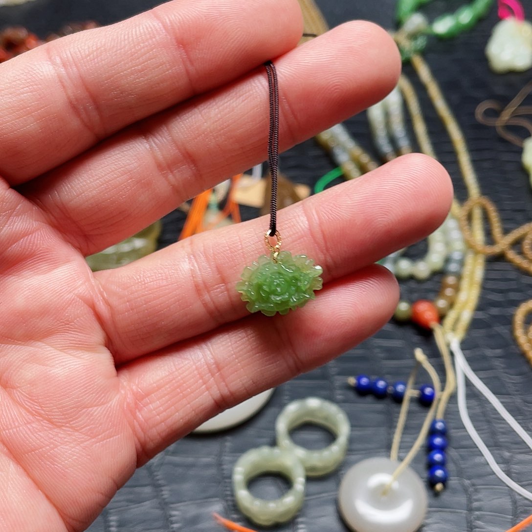 和田玉18K金镶嵌珠宝半成品彩*吊坠