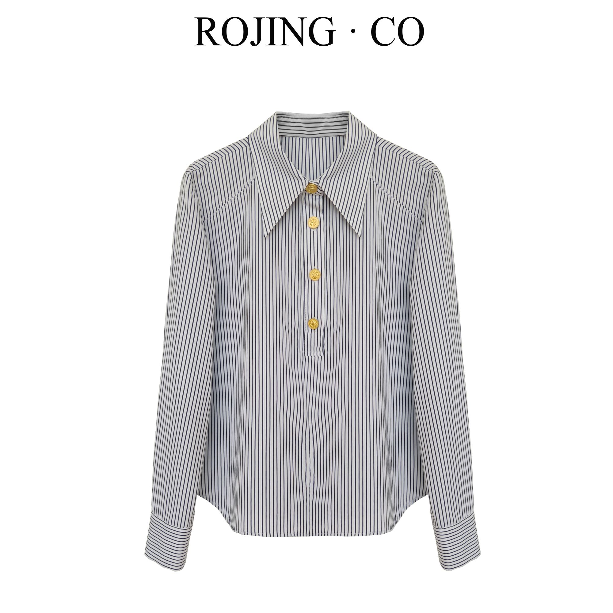 ROJING.CO时尚衬衣立领常规款春秋褶皱衬衫气质上衣休闲简约小衫