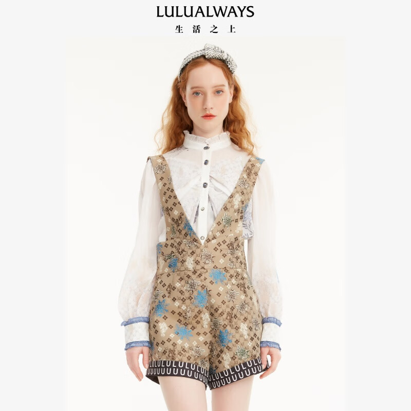 LULUALWAYS 23春季新款流行卡其色背带短裤女 卡其色 S