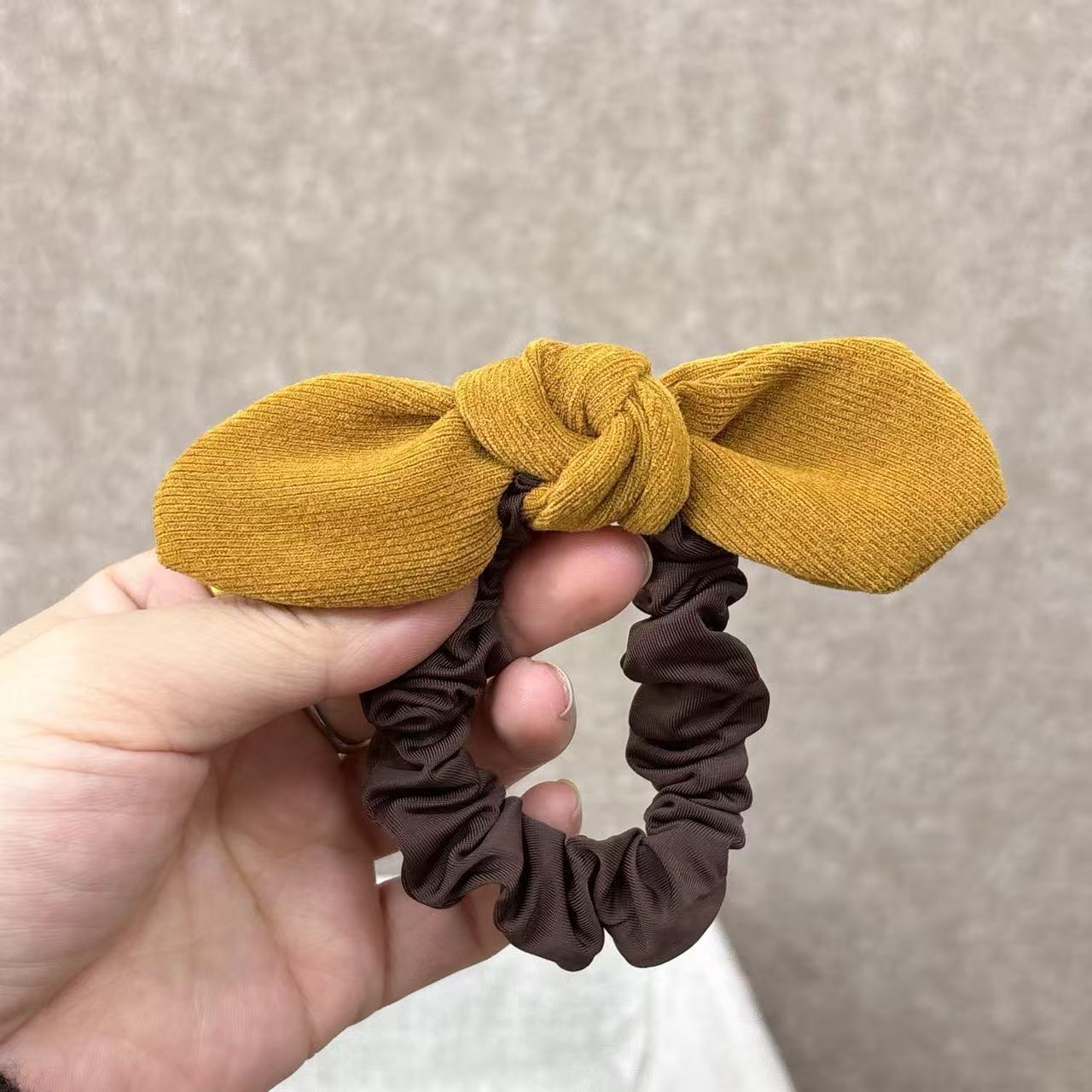 超显白减龄！【亲子出游可戴】南瓜色撞花蝴蝶结灯芯绒发绳发卡