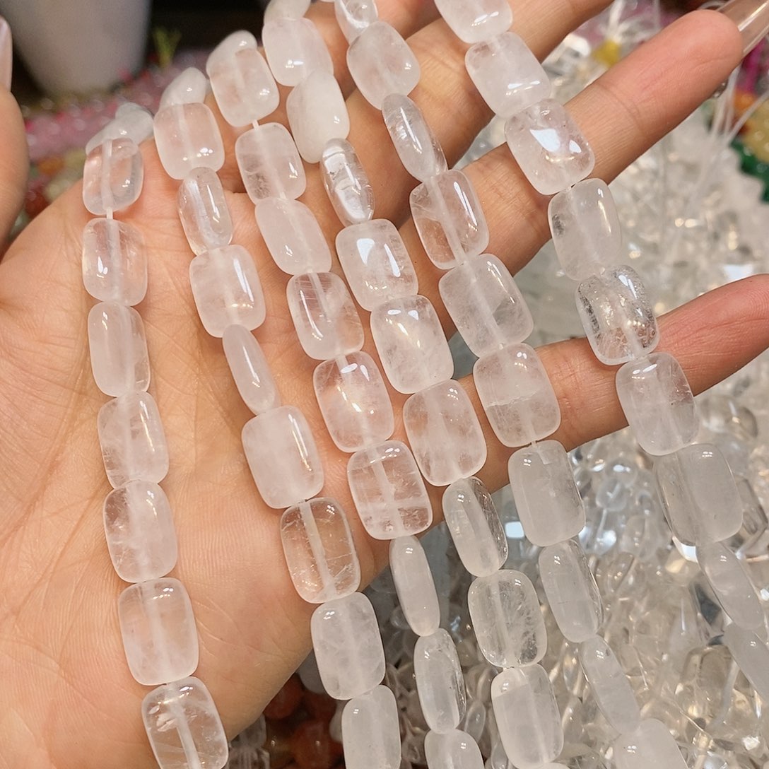 玛瑙/玉髓散珠天然白水晶无事牌一条10✖️14m m