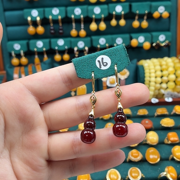 琥珀银S925镶嵌耳饰