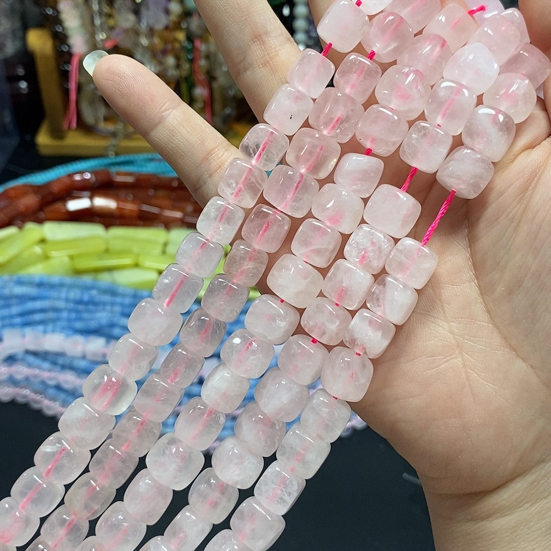 玛瑙/玉髓未镶嵌珠宝半成品粉晶方糖一条卡10mm
