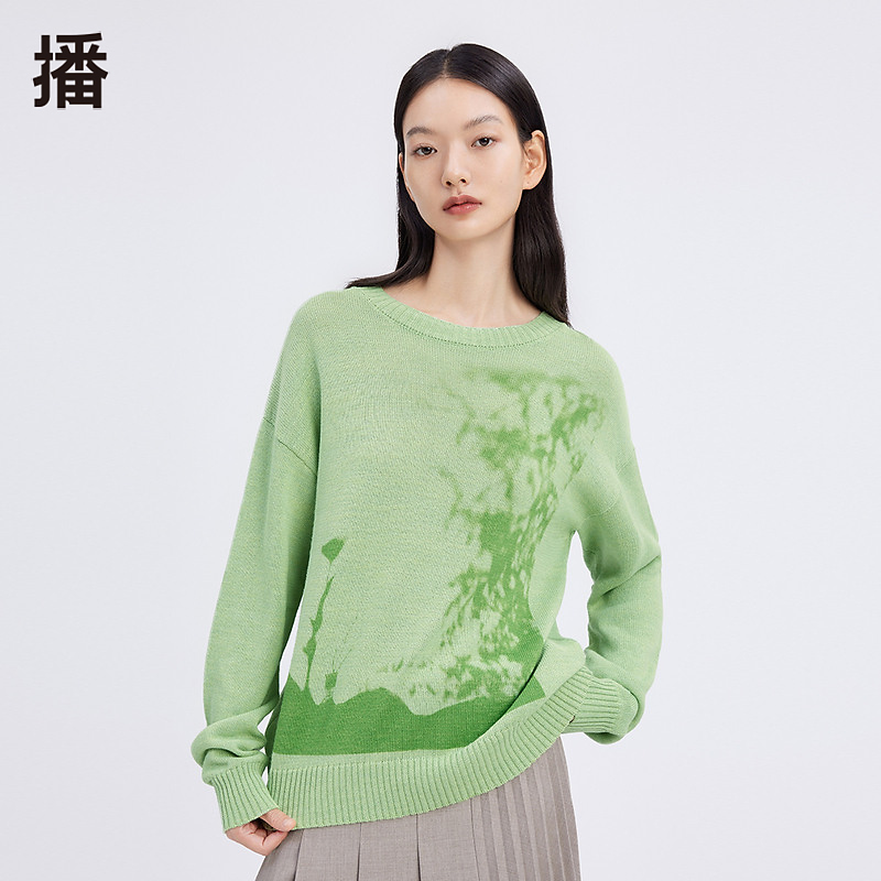 【陈大可专属】播秋季 文艺通勤提花休闲圆领毛衫BDQ1SD0439