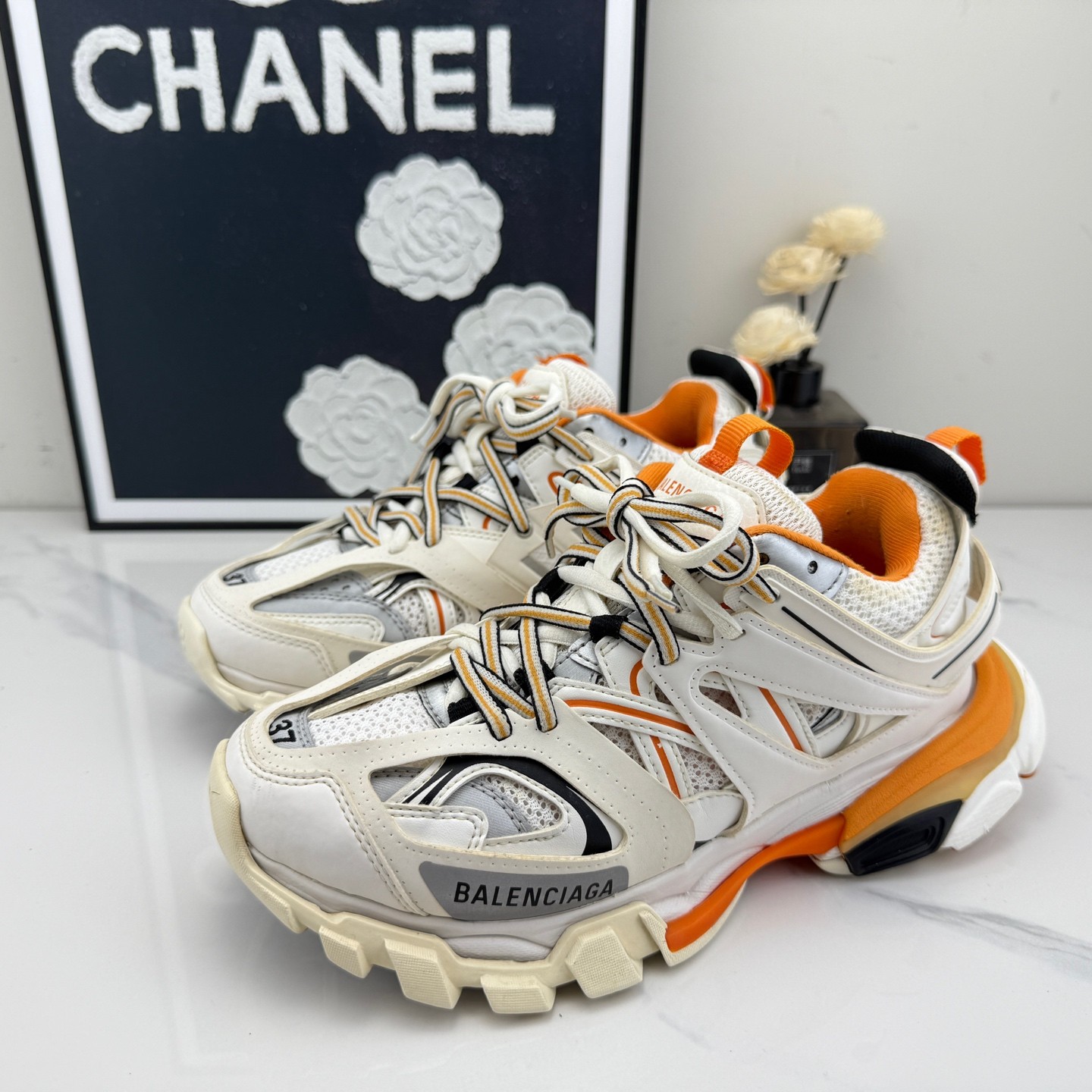 95新 Balenciaga/巴黎世家 巴黎世家track白橙老爹鞋37码/mg00253