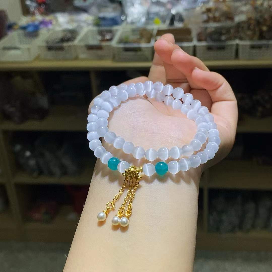 925银银制品 【波澜】猫眼石手串双圈百搭气质手链 多样性发其一