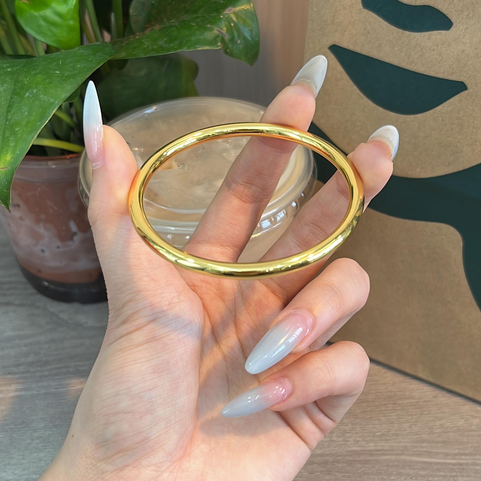 足银手镯 足银镀金【亮面素圈手镯】素圈手镯光面亮面实心卡4