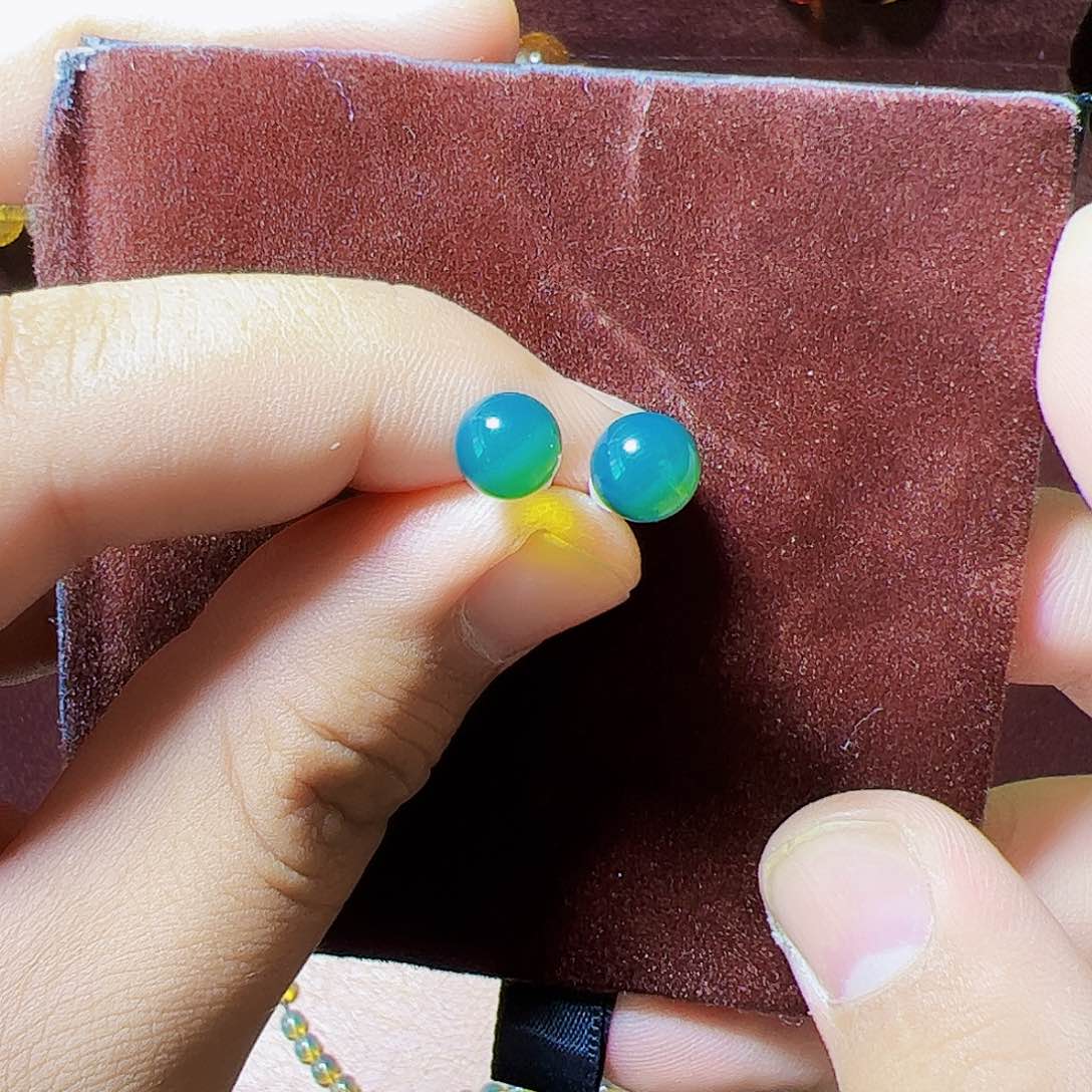 蓝珀珠宝奇石银S925镶嵌7mm加墨西哥蓝珀耳钉