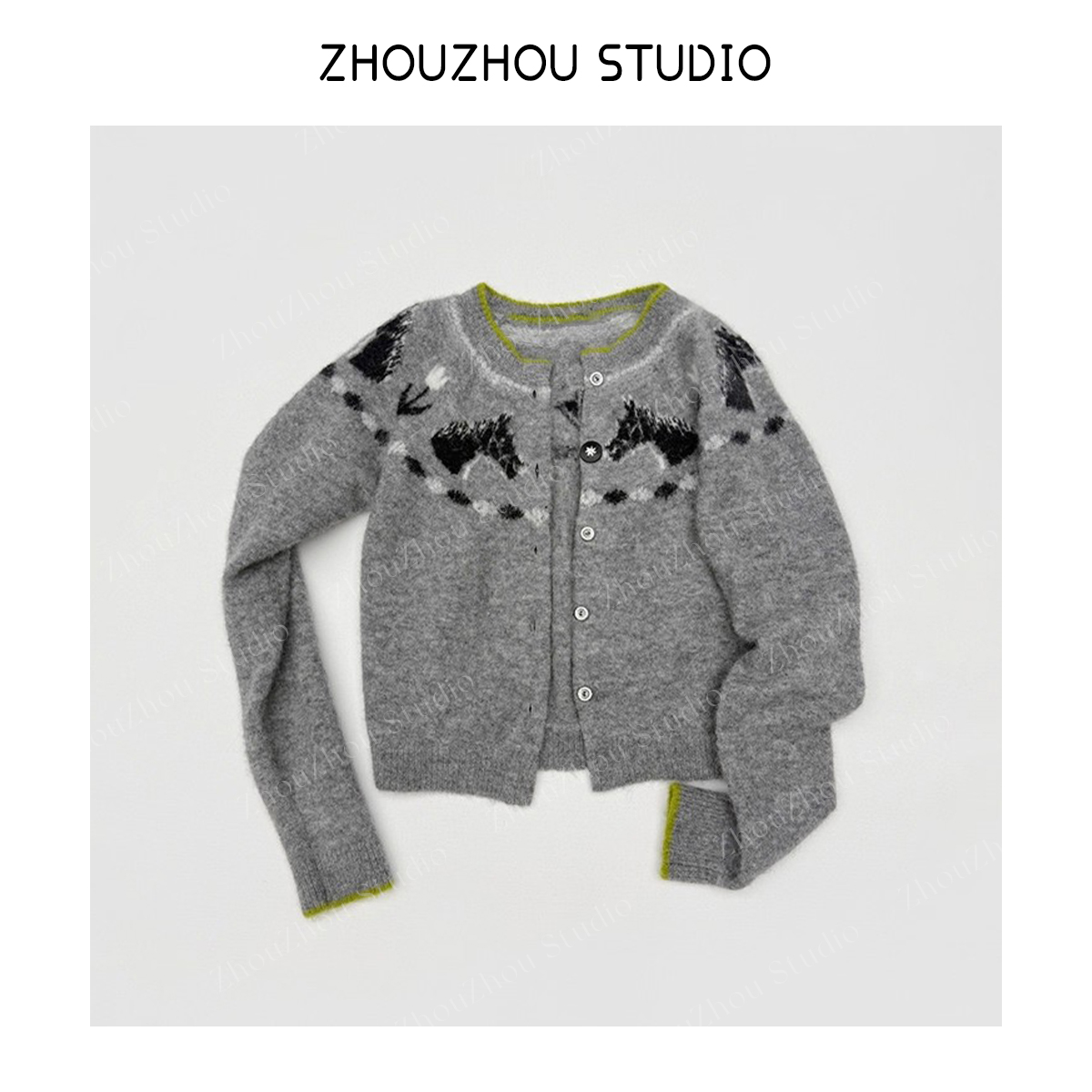 ZhouZhou25秋冬新品 圆领针织开衫女