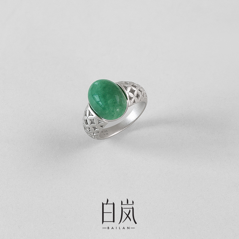 【7月上新】白岚花砖东陵玉戒指925银轻奢设计高级饰品首饰女QL4232