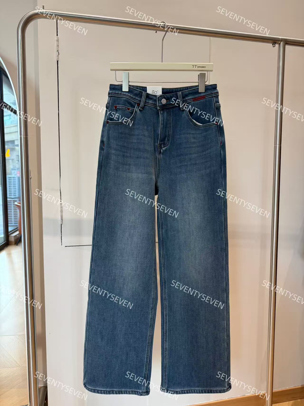 【77实体店】韩系冬季新款加绒弹力牛仔裤#6707