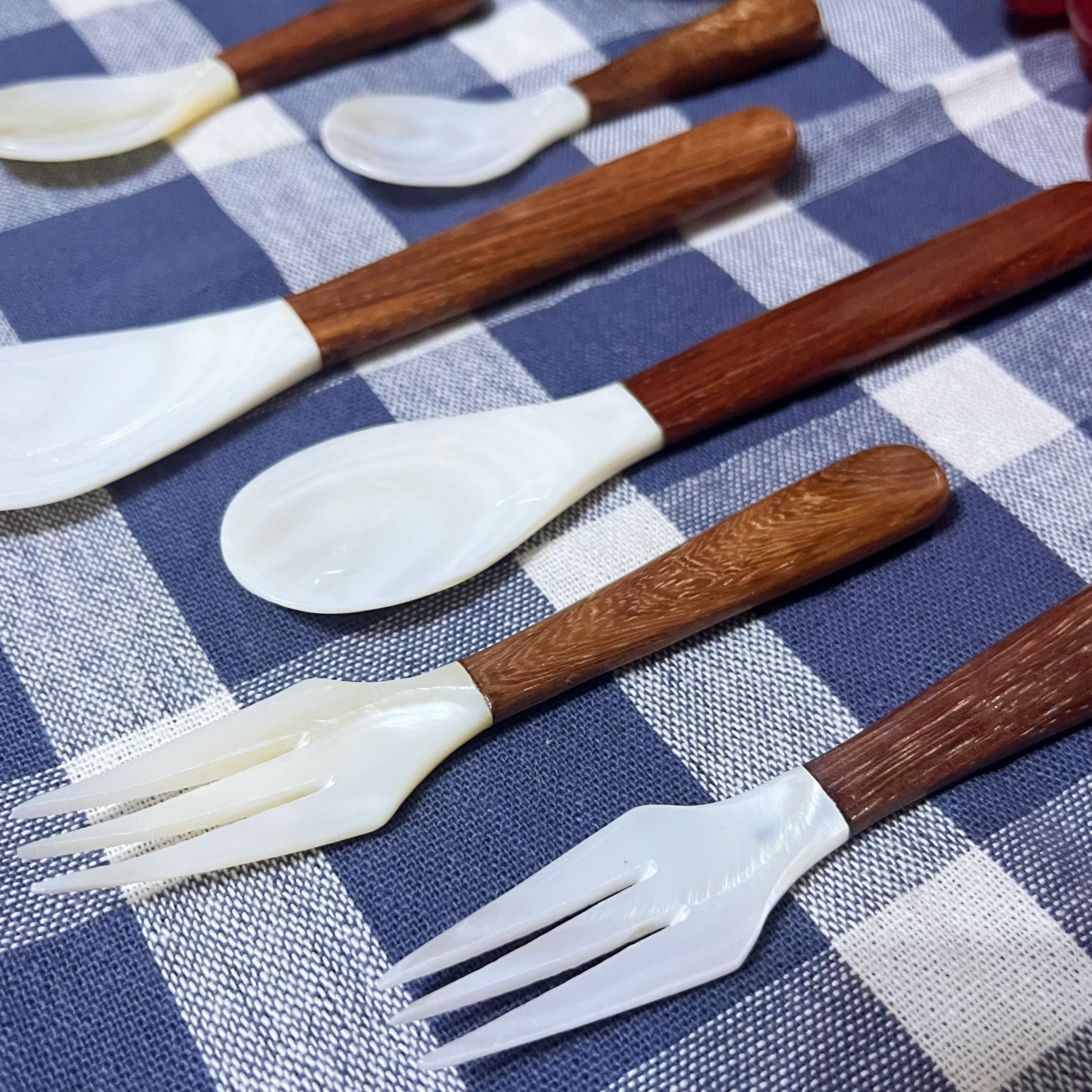 精致简约手工木柄贝壳叉勺 点心勺 咖啡勺 茶勺 果叉