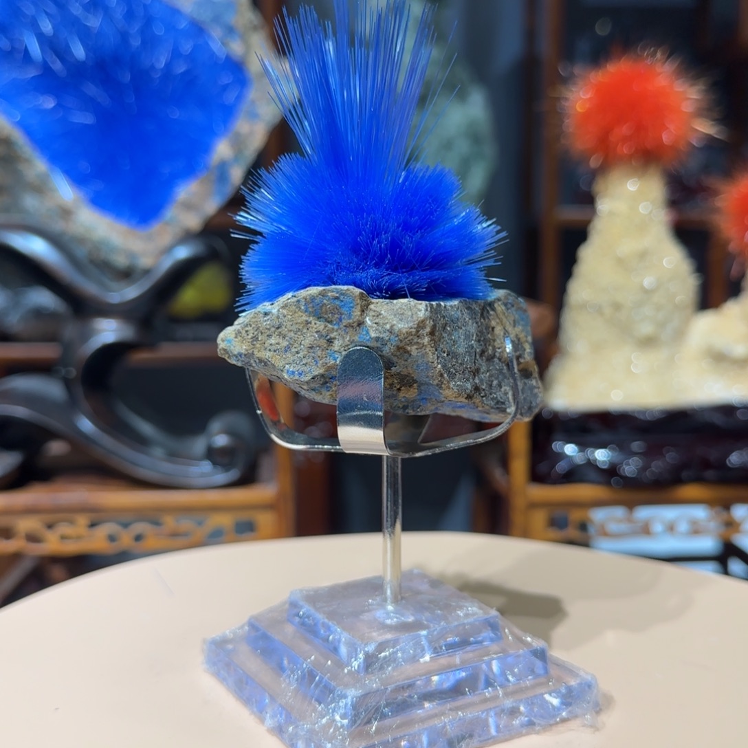 石材巴西蓝铜矿发晶簇