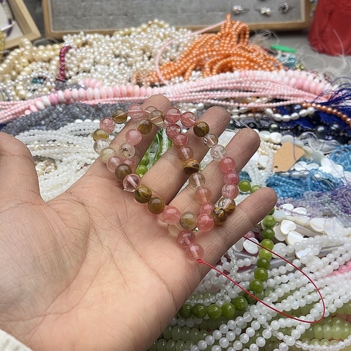 玛瑙/玉髓珠宝半成品未镶嵌一条8mm西瓜皮