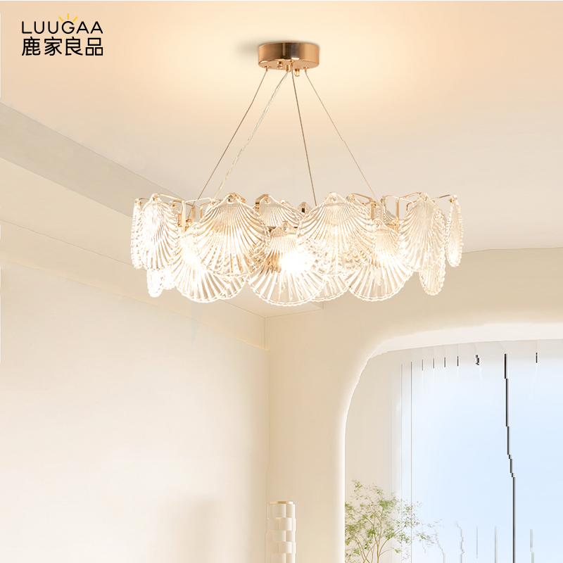 鹿家良品贝壳法式水晶吊灯现代轻奢客厅吊灯简约复古卧室护眼灯具