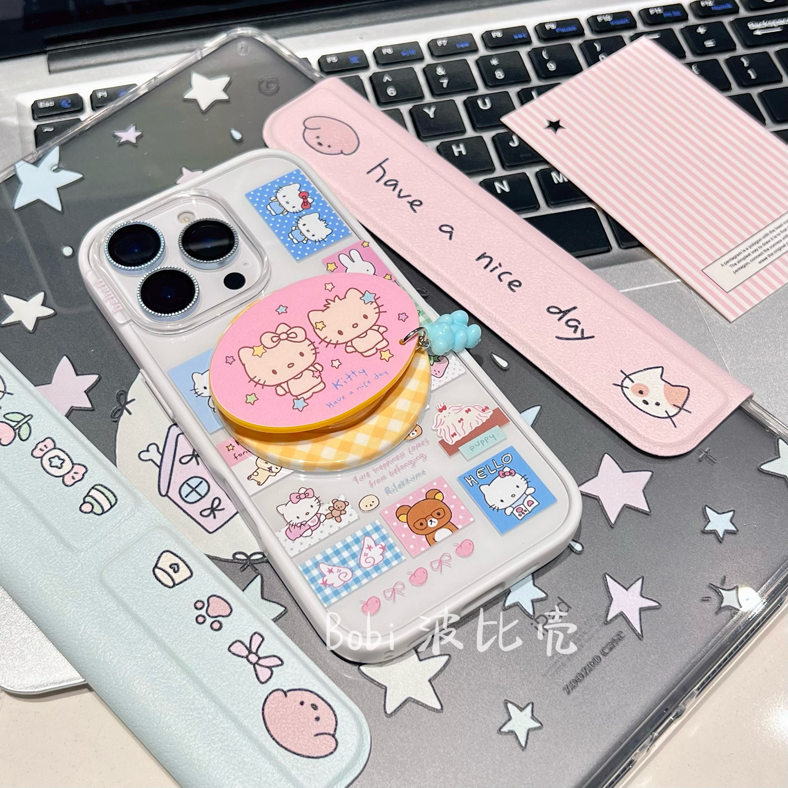 可爱卡通小熊贴纸猫咪创意防摔适用苹果手机壳iphone16pro全包/15