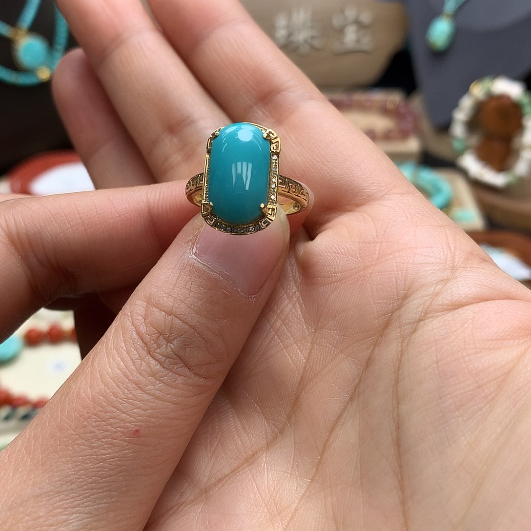 绿松石戒指18K金镶嵌姜***