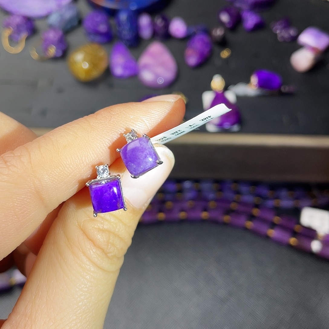 苏纪石（舒俱来）耳钉银S925镶嵌