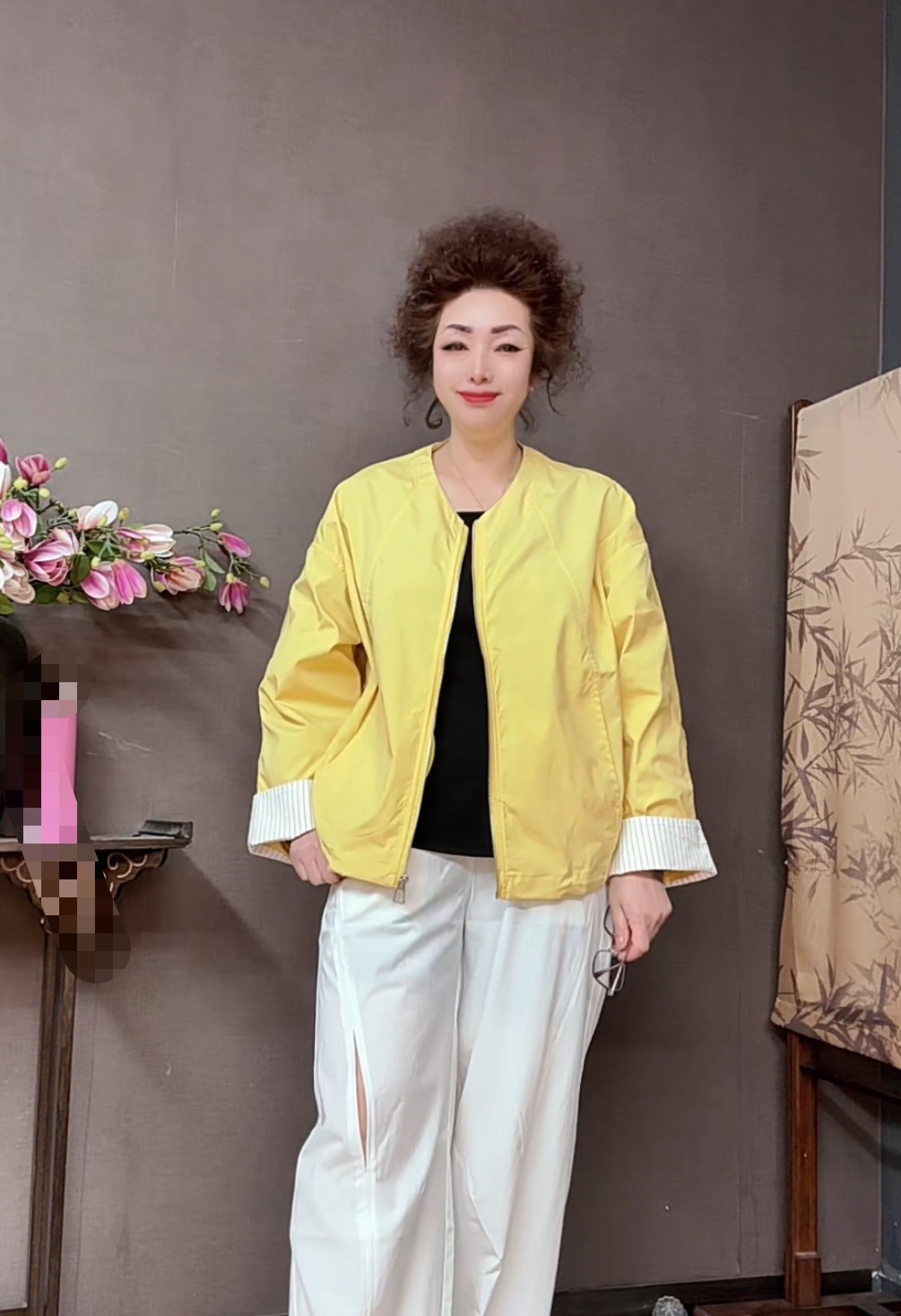 三姐家韩范V领拉链条纹袖口开衫外套