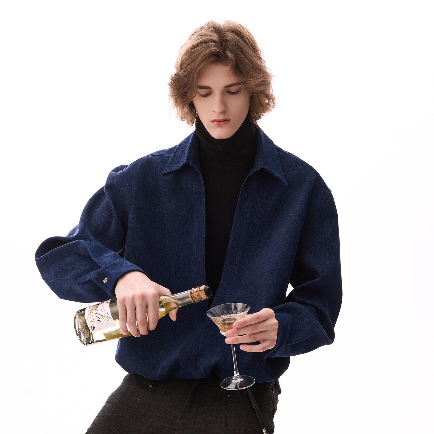 CHOR冬季新款男士休闲雪尼尔假两件立领衬衫短款时尚羊绒宽松毛呢