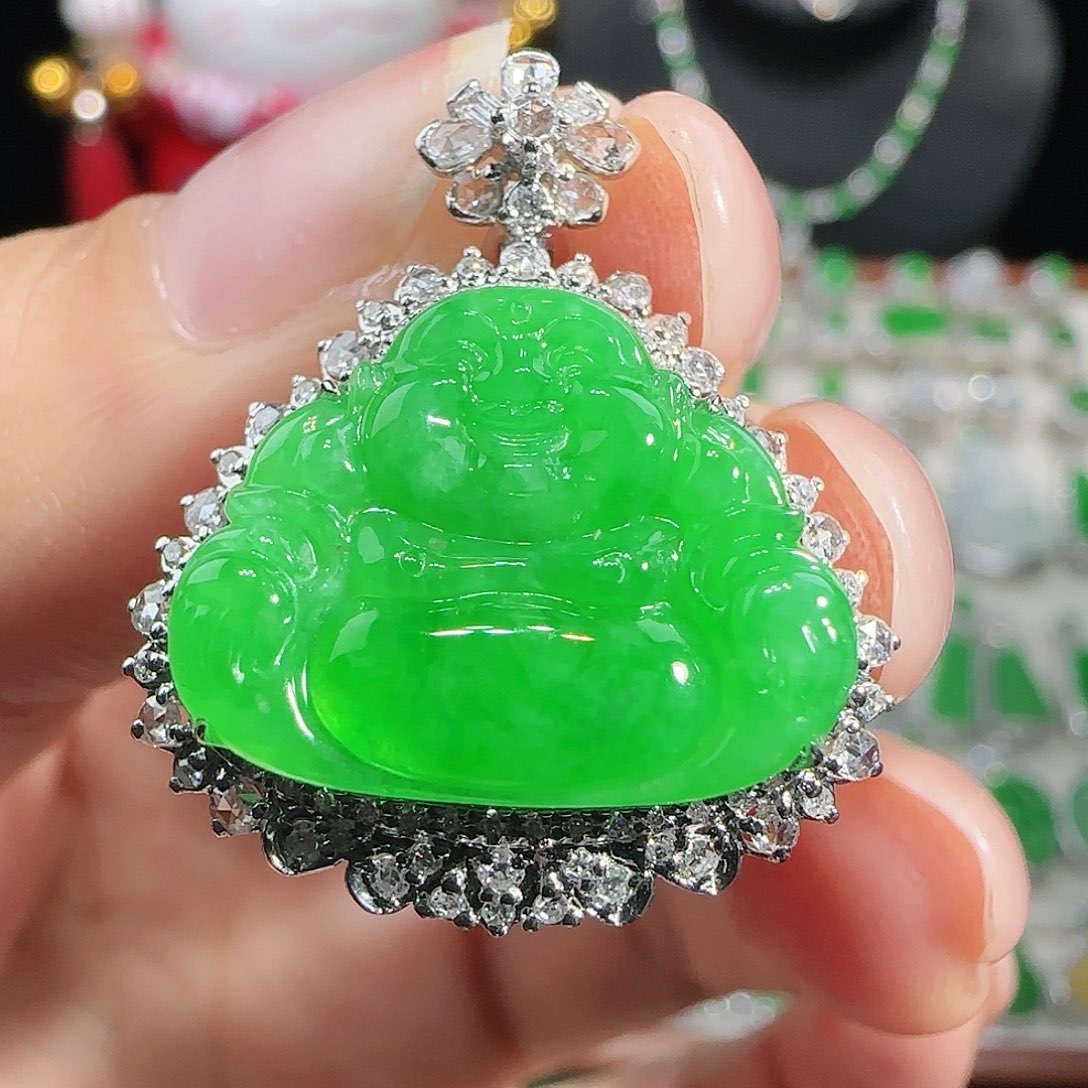 翡翠18K金镶嵌吊坠(不含链)