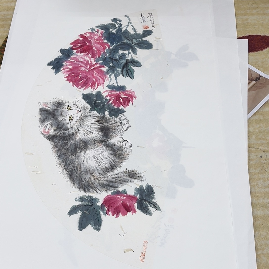 国画扇面手绘作品