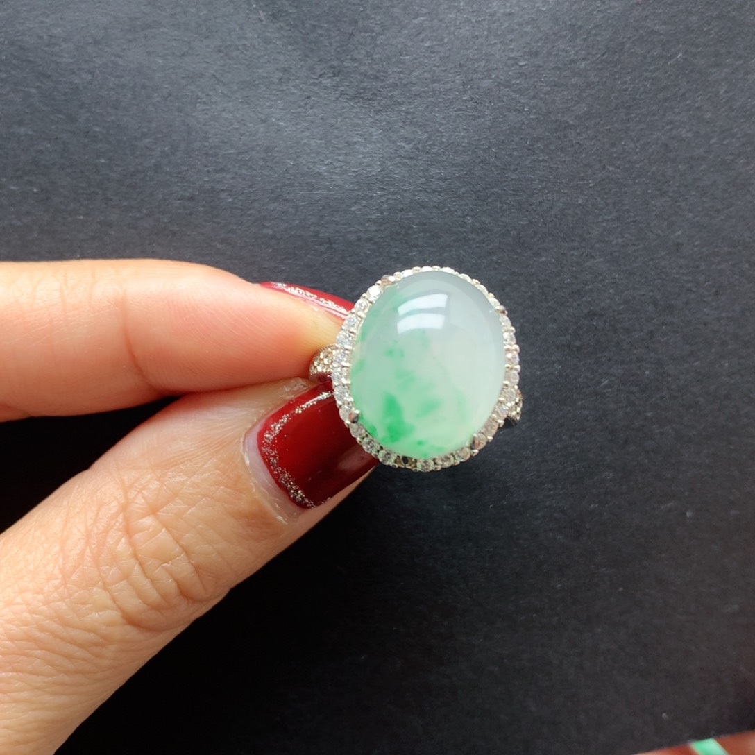 石英质玉戒指银S925镶嵌楠*