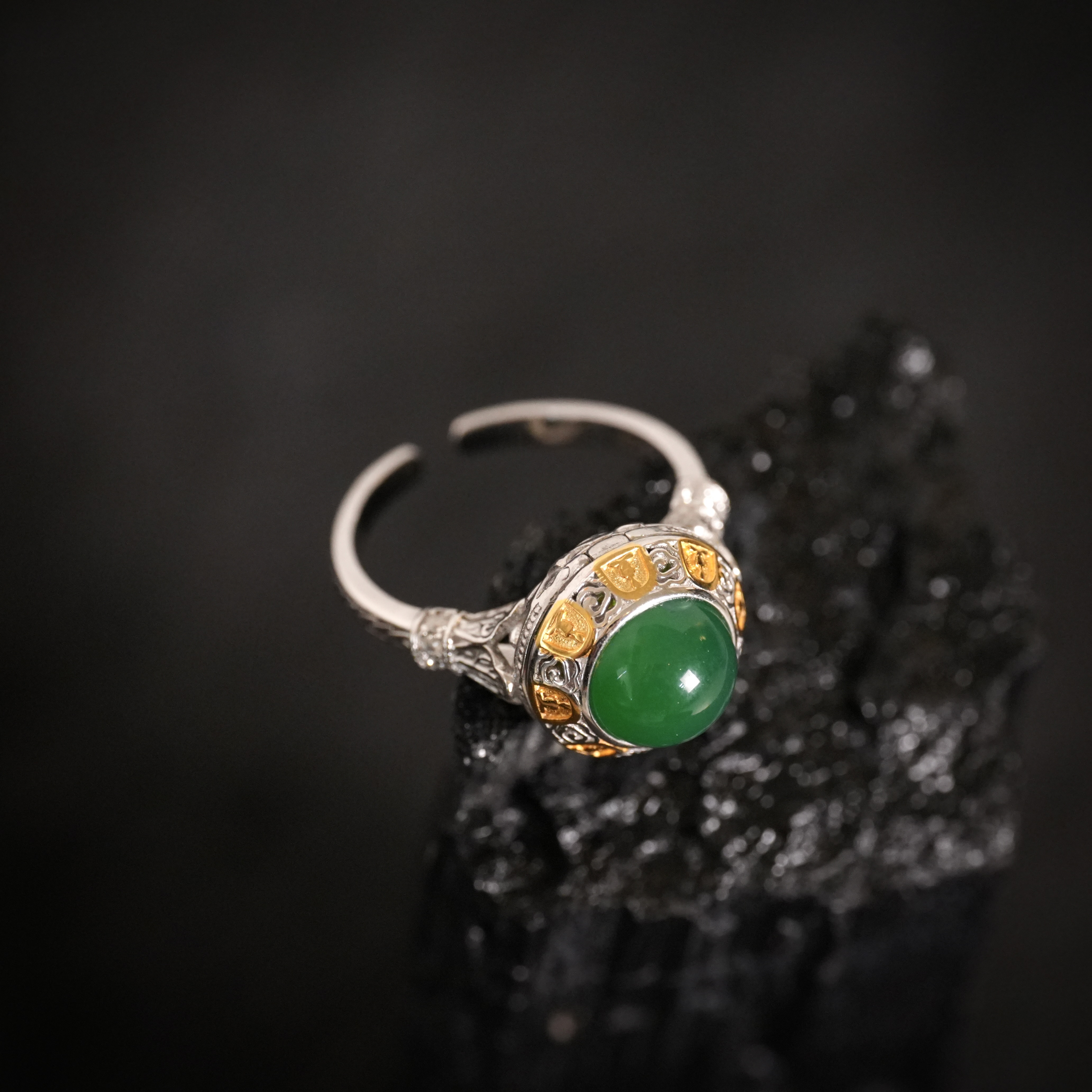 925银戒指 【欢喜戒】手作绿度母 顺遂 平安 护佑 家庭 美满 陆叁人