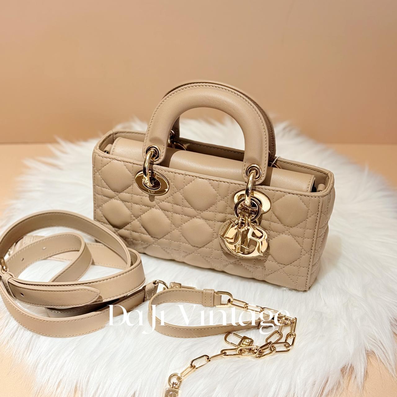 大吉中古/Dior迪奥小号D-joy饼干色藤格纹手提斜挎包