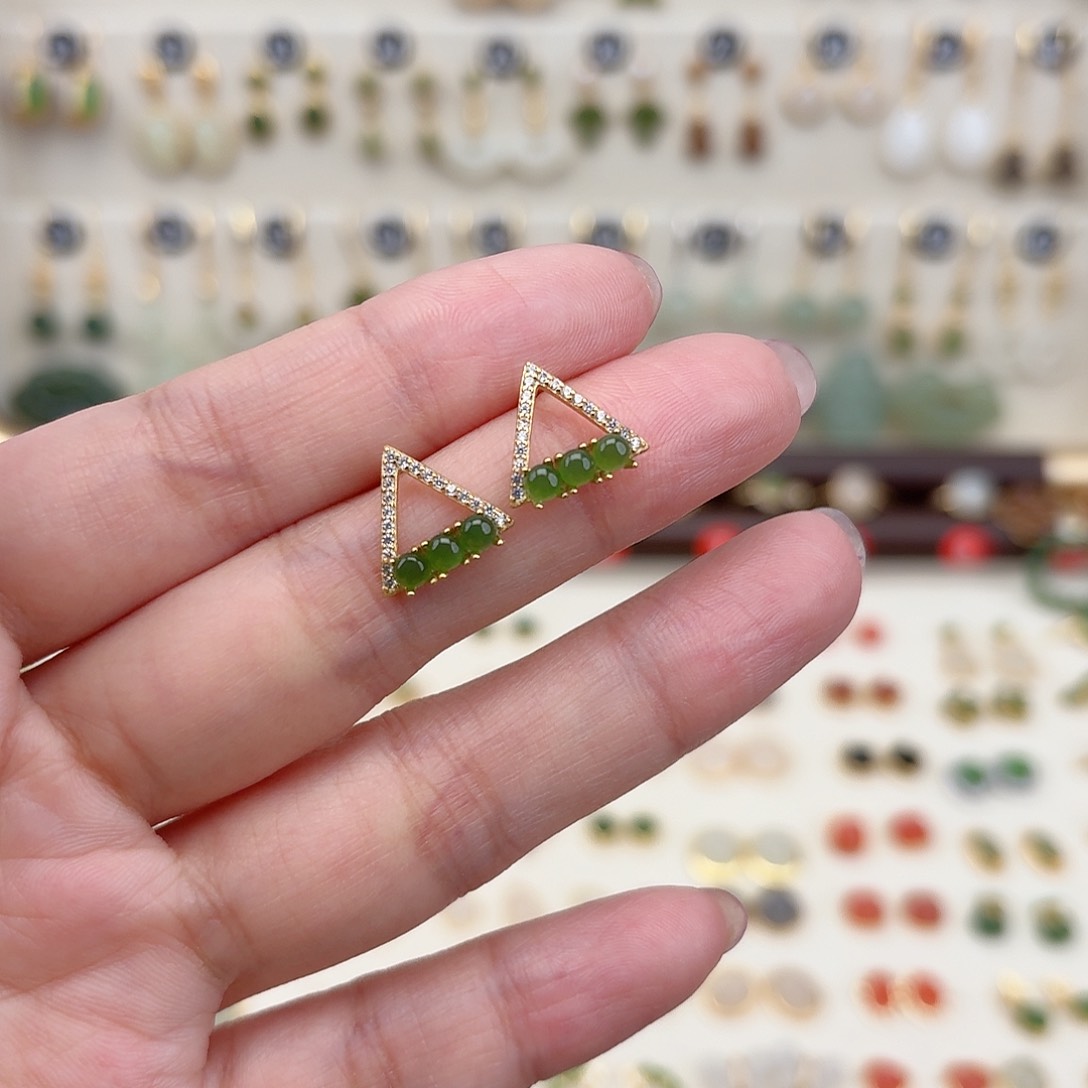 银S925镶嵌和田玉耳饰