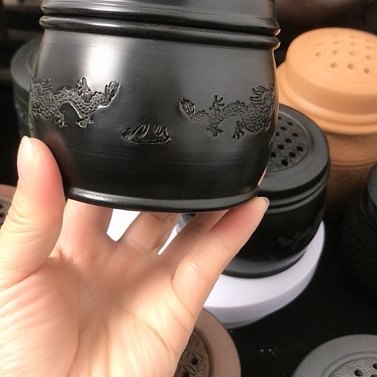 黑泥老钱麒麟罐一对