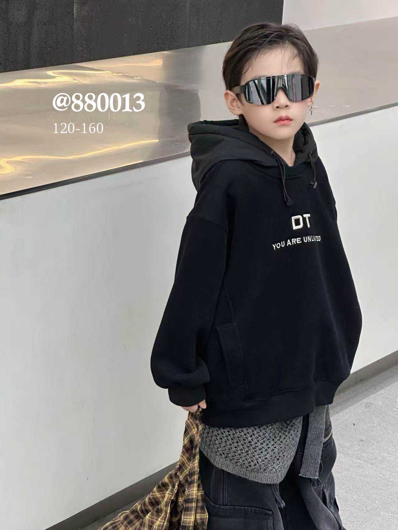 【725-DT】男童冬季帽衫休闲风连帽卫衣黑色加绒加厚秋冬款